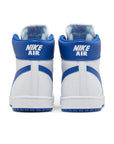 Heels of the Nike Air Ship A Ma Maniere Game Royal basketaball sneakers in white and blue