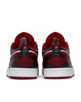 Heels of the Nike Air Jordan 1 Low Bulls sneakers in white, red and black