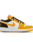 Side of the grade school Nike Air Jordan 1 Low Taxi children shoes in black, yellow and white