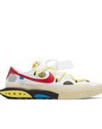 Side of the Nike Blazer Low Off-White University Red sneaker in white
