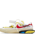 Side of the Nike Blazer Low Off-White University Red sneaker in white