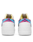 Heel of the Nike Blazer Low Sacai KAWS Purple Dusk skateboard shoe in purple and white