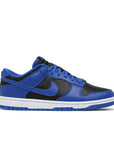 Side of the Nike dunk low in a black hyper cobalt colour