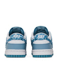 Heel of the womens Nike dunk low in a white blue "blue paisley" colour