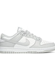Side of the Nike dunk low in a grey white "grey fog" colour