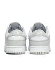 Heel of the Nike dunk low in a grey white "grey fog" colour