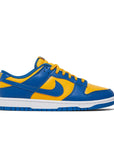 Side of the Nike dunk low in a yellow blue "ucla" colour