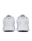 Heel of the Nike Dunk Low White Paisley womens sneakers in white and grey paisley