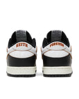 Heels of Nike SB Dunk Low HUF San Francisco in black and white.