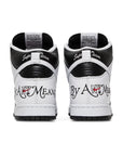 Heel of the Nike sb dunk high supreme skating shoes in white black colour