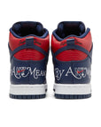Heel of the Nike sb dunk high supreme skating shoes in red navy colour