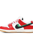 Side of the Nike sb dunk low Frame Skate skating shoes in a red, yellow, and green Habibi colour
