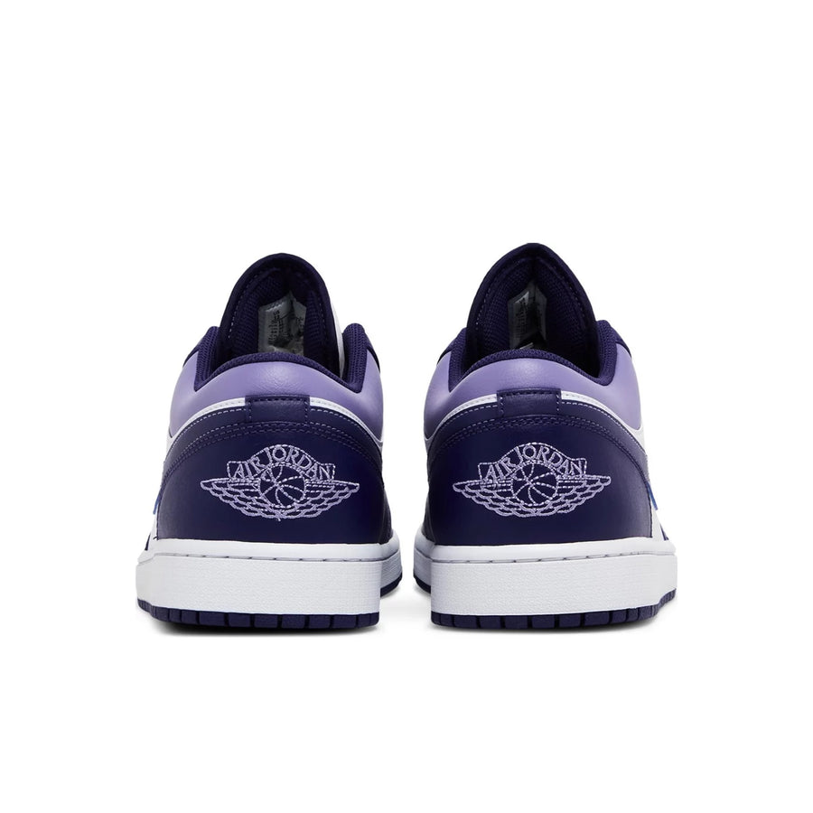 Heels of Jordan 1 Low Sky J Purple in white and purple
