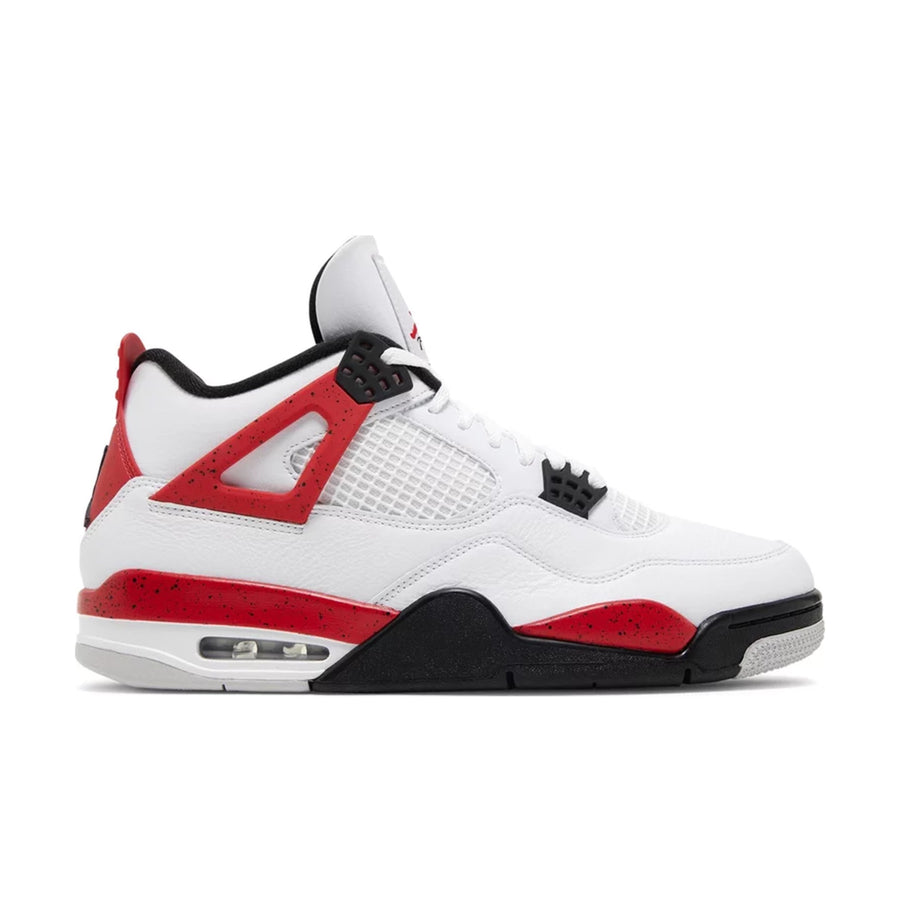Side of Jordan 4 Retro Red Cement in red and white.