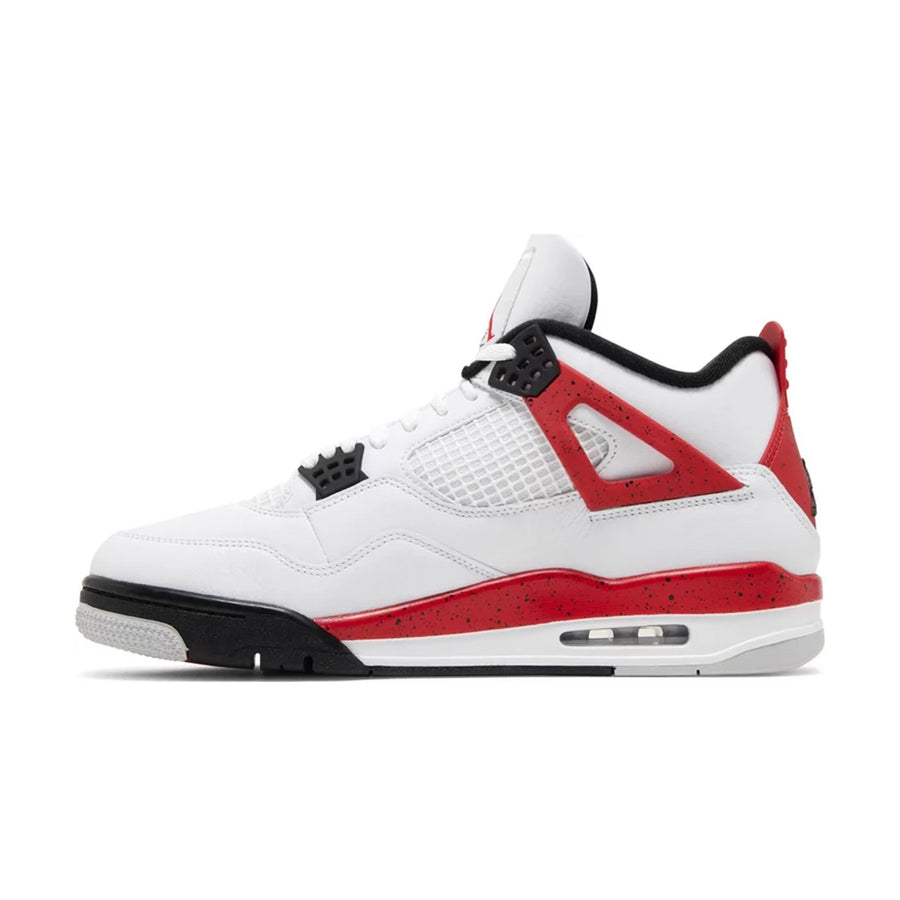 Side of Jordan 4 Retro Red Cement in red and white.
