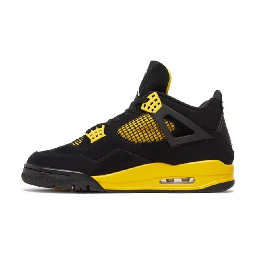 Side of Jordan 4 Retro Thunder (2023) in black and yellow