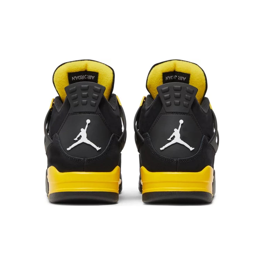 Heels of Jordan 4 Retro Thunder (2023) in black and yellow