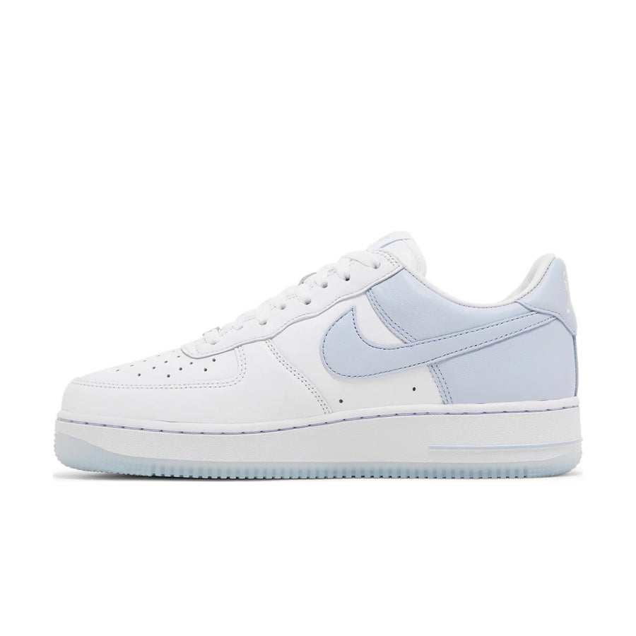 Side of Nike Air Force 1 QS Terror Squad Loyalty in White and Porpoise Blue