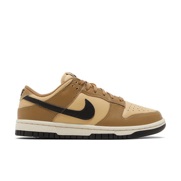 Side of Nike Dunk Low Dark Driftwood (W) in brown and beige.