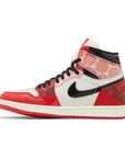 Side of Jordan 1 High OG Spider-Man across the Spider-Verse in red and white