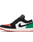 Side of Jordan 1 Low Quai 54 (2023) in red, green, black and white.