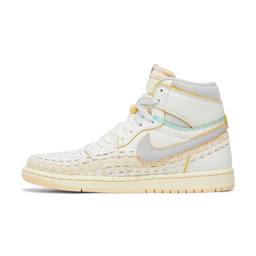 Side of Jordan 1 Retro High OG SP Union LA Bephies Beauty Supply Summer of '96 in white, grey and sail