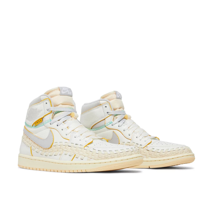 Pair of Jordan 1 Retro High OG SP Union LA Bephies Beauty Supply Summer of '96 in white, grey and sail