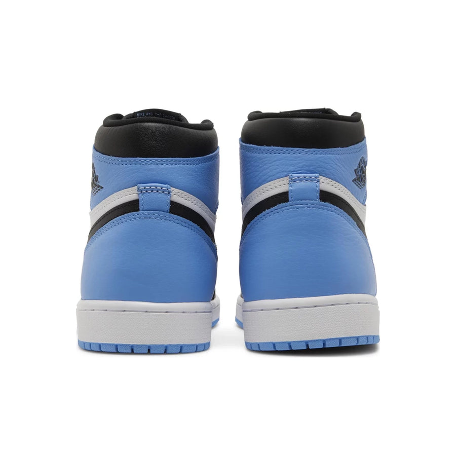 Heels of Jordan 1 High OG UNC Toe in blue, black and white