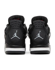 Heels of the Nike Air Jordan 4 retro black canvas basketball shoes are in an all black colourway.