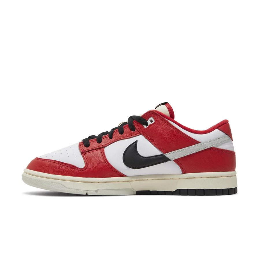 Side of Dunk Low Chicago Split in red, black and white