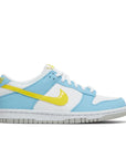 Side of the gradeshool Nike Dunk Low Next Nature Homer Simpson GS childrens sneakers in white, blue and yellow