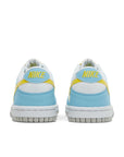 Heels of the gradeshool Nike Dunk Low Next Nature Homer Simpson GS childrens sneakers in white, blue and yellow