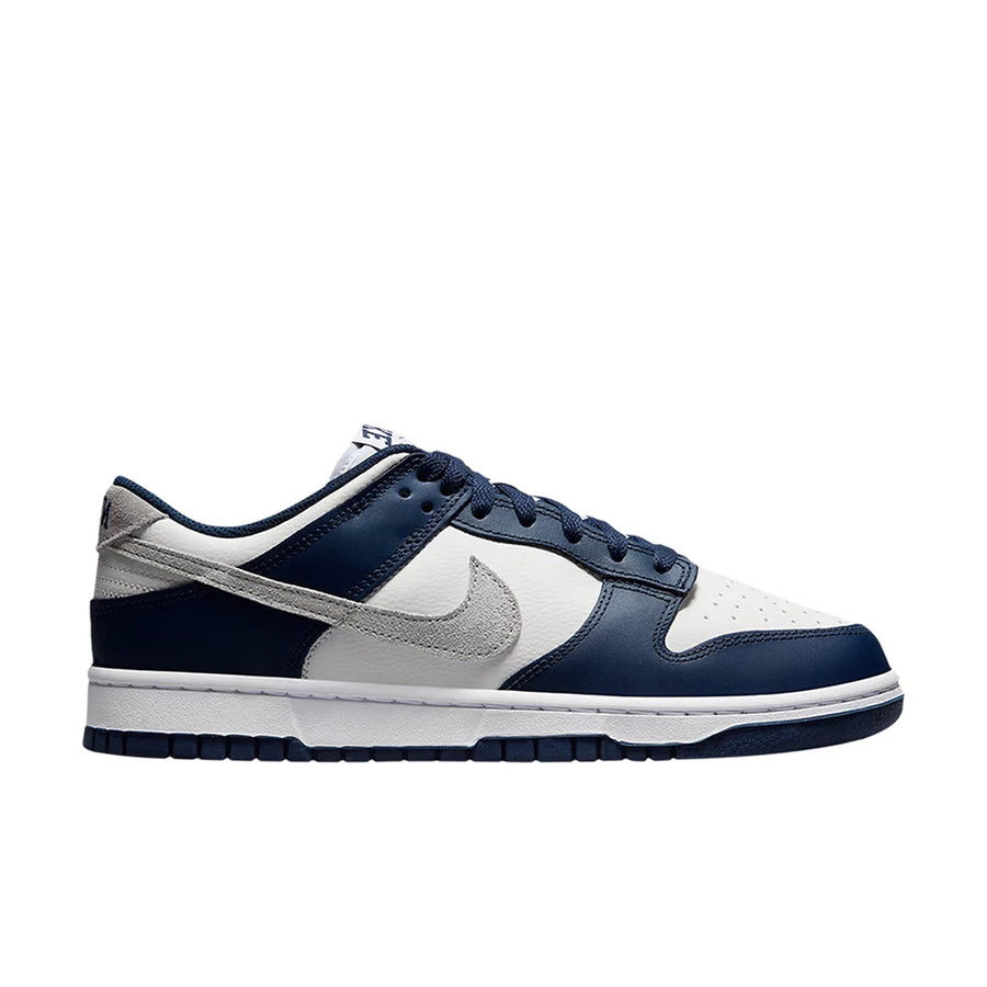 Side of Nike Dunk Low Summit White Midnight Navy in White and Navy