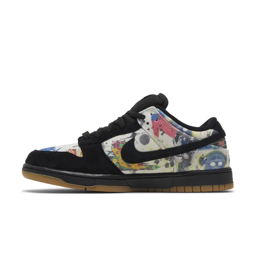Side of Nike SB Dunk Low Supreme Rammellzee in black and multi-coloured