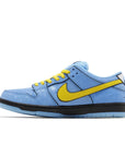 Side of Nike Dunk SB Low The Powerpuff Girls Bubbles in blue and yellow