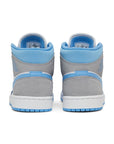 The heels of the Jordan 1 Mid University Blue Grey sneaker