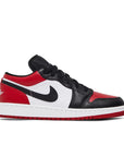 Side of Jordan 1 Low Bred Toe (GS) in red, white and black.