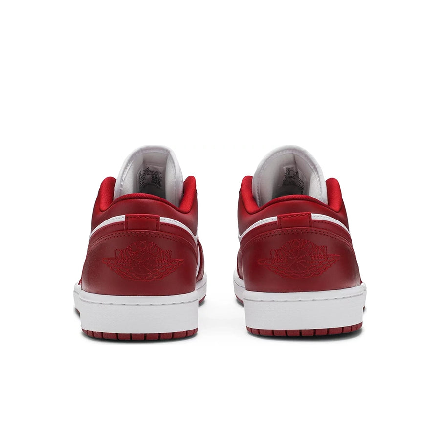 Heels of Jordan 1 low gym red white in red and white