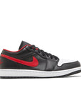 Side of Jordan 1 Low White Toe in black, red and white.