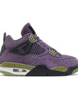 Side of the women's Nike Air Jordan 4 Retro Canyon Purple shoes in purple