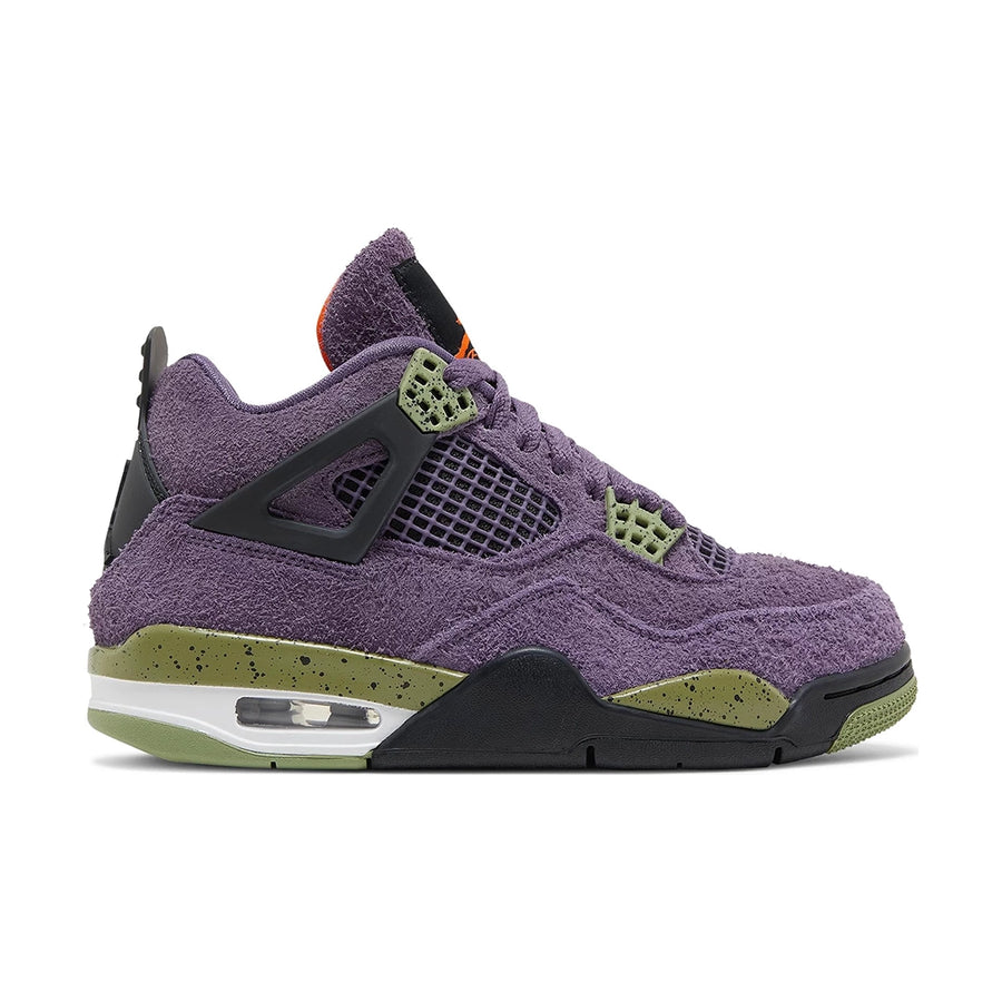 Side of the women's Nike Air Jordan 4 Retro Canyon Purple shoes in purple