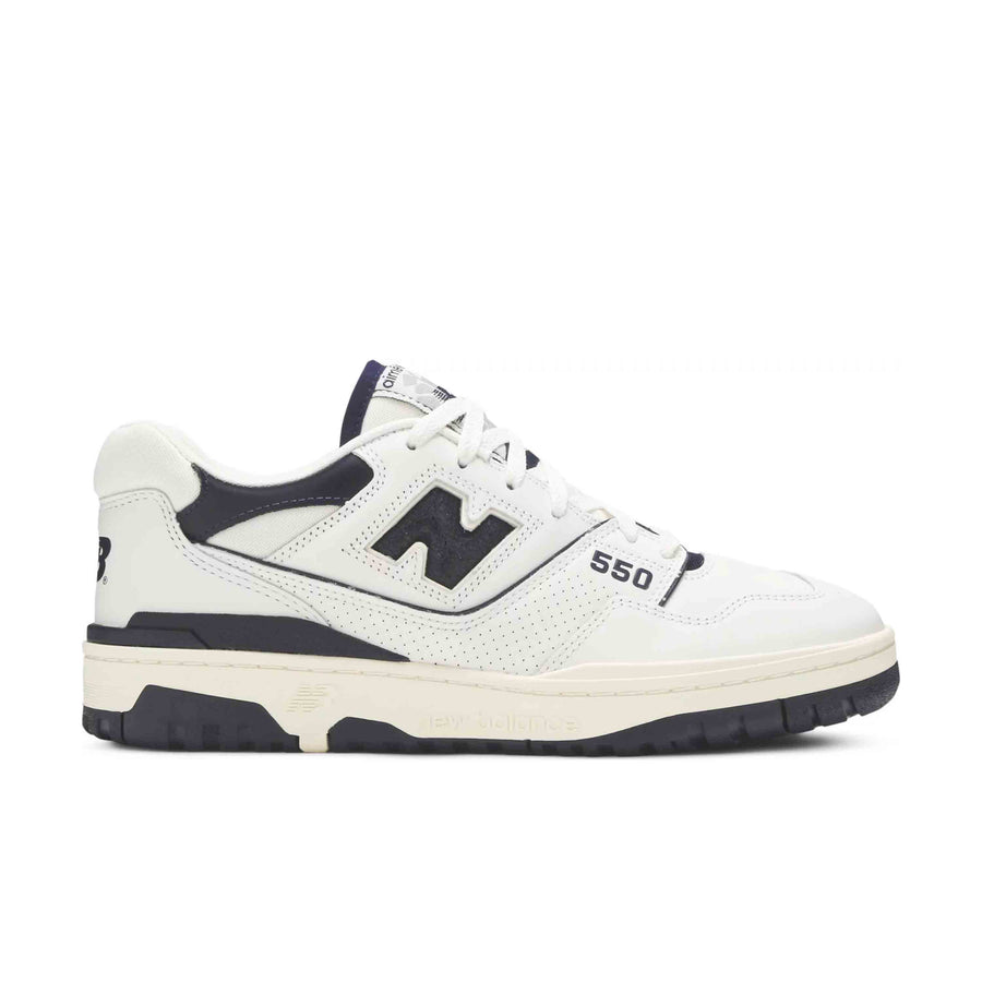 The side of the New Balance 550 Aime Leon Dore White Navy sneakers