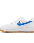 Side of the Nike Air Force 1 07 Colour of the Month Varsity Royal Gum sneakers in white and blue