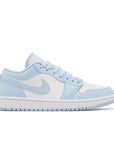Side of the Nike Air Jordan 1 Low Michael Jordan's in white, blue and aluminium