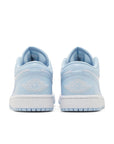 Heels of the Nike Air Jordan 1 Low Michael Jordan's in white, blue and aluminium