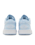 Heels of the Nike Air Jordan 1 Low Michael Jordan's in white, blue and aluminium