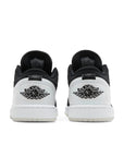 Heels of the Nike Air Jordan 1 Low Diamond Shorts basketball shoes are in a white, black and durabuck  colourway.