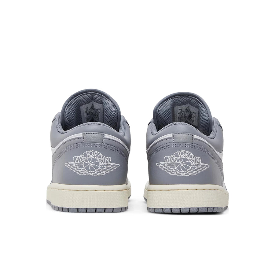 Heels of the Nike Air Jordan 1 Low Vintage Grey Basketball Shoes in grey and white