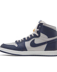 Side of the Air Jordan 1 Retro High '85 'Georgetown'  is in a college navy, summit white and tech grey colourway.