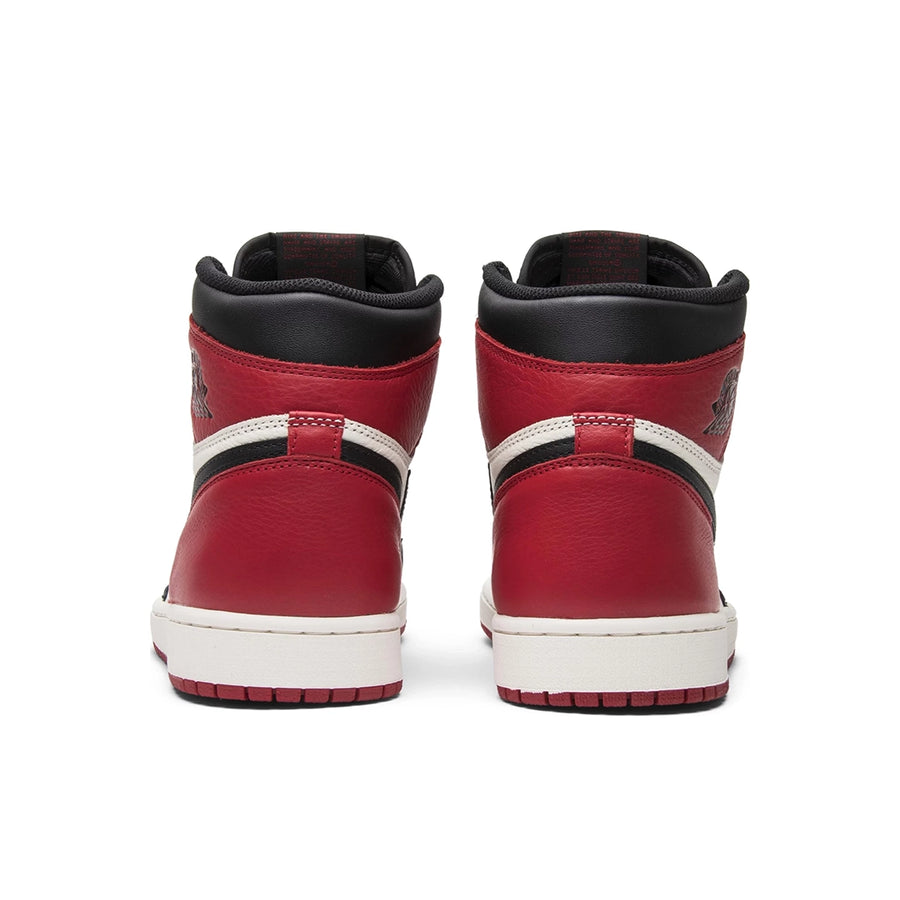 Heels of the Nike Air Jordan 1 Retro High Bred Toe Michael Jordans black and red